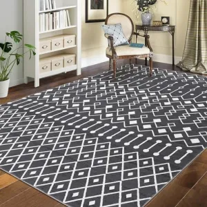 Geometric Washable Area Rug 9x12 | Modern Low Pile | Non-Slip | Polyester | Living Room, Bedroom, High-Traffic Areas