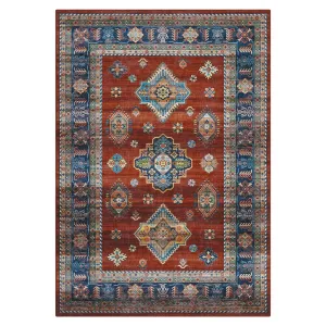 Living Room Rug 8x10 Washable Rug Boho Tribal Non-Slip Floor Cover Large Bedroom Rug Oriental Accent Rug Medallion Distressed Floor Carpet for Nursery Office, Red
