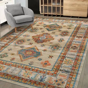 Washable Rug 8x10 Large Vintage Area Rug Non-Slip Stain Resistant Tranditional Area Rug Boho Accent Rug Home Decor Floor Carpet for Living Room Bedroom Nursery, Beige
