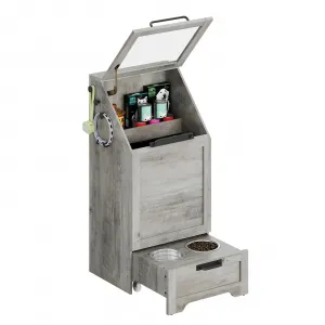 Pet Food Cabinet,Dog Feeding Station with 2 Elevated Dog Bowls, Dog Food Storage Cabinet,Dog Food Storage Container,Pet Toy Storage Organizer,Modern Dog Storage Cabinet,Grey