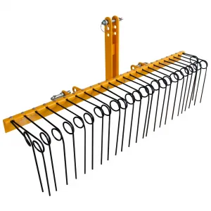 60 Inch Pine Straw Rake - 26pcs 8mm Coil Spring Tines Durable Powder Coated Steel Tow Behind Landscape Rake with 3 Point Hitch Receiver Attachment Fit to Cat0 Cat 1 Tractors for Leaves Grass, Yellow