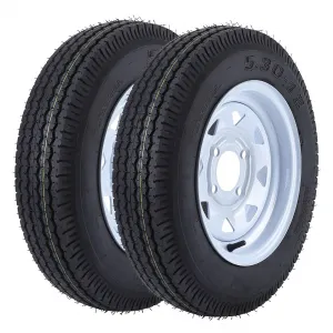 5.30-12 Trailer Tires, 2 Pack, Load Range C 6PLY, 12"x4" Rims 4 Lug on 4", Max Load 1050 LBS @ 80 PSI, DOT Approved Durable Design for Utility & Boat Trailers