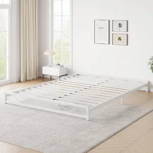 6 Inch Queen Size Metal Platform Bed Frame with Wavy Pattern, Queen Bed Frame with Steel Slat Support, Mattress Foundation, No Box Spring Needed, Easy Assembly, White (White, Queen)
