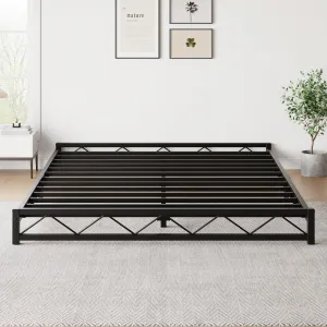 6 Inch Queen Size Metal Platform Bed Frame with Wavy Pattern, Queen Bed Frame with Steel Slat Support, Mattress Foundation, No Box Spring Needed, Easy Assembly, Black (Black, Queen)