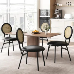 Dining Chairs Set of 4, Modern Black Rattan, Thicken Upholstered, Metal Legs, Space Saving for Living Room