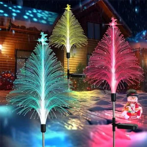 3pcs 79CM Christmas Solar LED Jellyfish Lights Built in Light Sensor Outdoor IP65 Waterproof Garden Atmosphere Lights for Landscape Decoration Christmas Tree Shape One Size