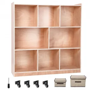 Solid Wood Kids Storage Cabinet + 8 Compartments + Sturdy Finish + Plywood + Anti-Tip Kit + Casters + Home, School