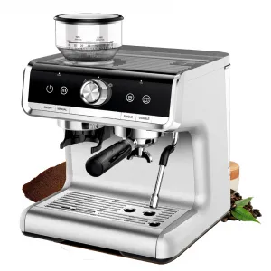 Espresso Coffee Machine with Grinder, 20 Bar Semi-Automatic Espresso Maker with Milk Frother Steamer Wand for Cappuccino, Latte, Macchiato, 2.8 L Water Tank, PID Temperature Control,Bright Silver