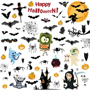 Halloween Window Clings,163pcs Static Pumpkin Window Stickers Cute Halloween Decorations for Kids，Spider Bat Ghost Witch Window Decals for Halloween Party 10 Sheets