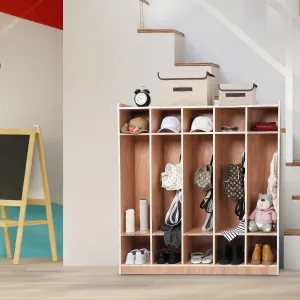 Classroom Coat Locker with Glazed Finish, 5-Section, 10 Cubbies for Classrooms, Daycare Cubby with 4 Casters, 5 Hooks and 2 Storage Boxes, for Home, School, Kindergarten