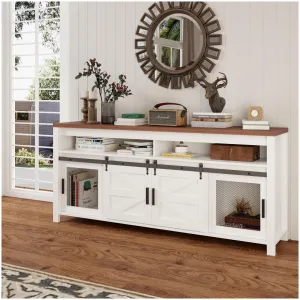 Farmhouse Industrial TV Stand for 55/60 Inch TV with Sliding Barn Door, Wood Rustic Console Storage Cabinet, Particle Board, MDF, Cable Management, Living Room, Kitchen, Dining Room