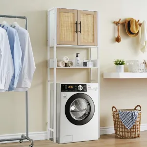 Over The Toilet Storage Cabinet, Over Toilet Bathroom Organizer with Rattan Door, Above Toilet Storage Cabinet with Adjustable Shelves (White)