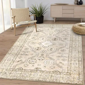 Area Rugs 9x12 - Washable Rug for Living Room, Non-Slip Bedroom Rug, Stain Resistant Soft Rug (Beige, 9'x12')