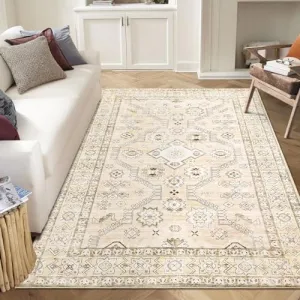 Area Rugs 5x7 - Washable Rug for Living Room, Non-Slip Bedroom Rug, Stain Resistant Soft Rug (Beige, 5'x7')
