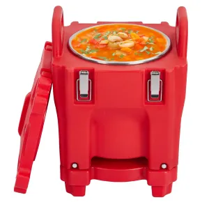 Insulated Food Pan Carrier -Top Load, Includes Spoon, Wheel and Lock, 20L Capacity, Stainless Steel Liner, Portable for Catering, Family Gathering, Canteen, Restaurant Red