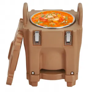 Insulated Food Pan Carrier -Top Load, Includes Spoon, Wheel and Lock, 20L Capacity, Stainless Steel Liner, Portable for Catering, Family Gathering, Canteen, Restaurant, Brown