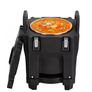 Insulated Food Pan Carrier -Top Load, Includes Spoon, Wheel and Lock, 20L Capacity, Stainless Steel Liner, Portable for Catering, Family Gathering, Canteen, Restaurant Black