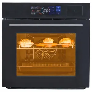 24 Inch Stainless Single Wall Oven, Built-in Electric Steam Oven with 8 Baking Modes and Air Frying,Colorful Touch Screen