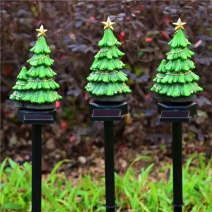 Solar Christmas Tree Lights, Solar Powered Resin Christmas Light Stakes Waterproof Outdoor Christmas Yard Lights Landscape Decoration for Garden Lawn Yard Patio