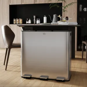 24 gallon Stainless Steel Triple Trash Can with Separated Lid and Foot Pedal Recycle Bin Combo for Kitchen and Living Room