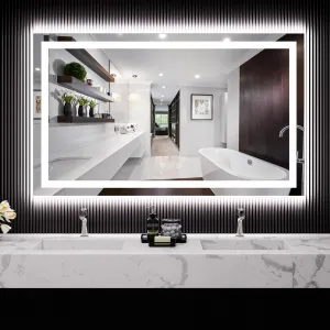 60X36 inch LED Bathroom Mirror + Black Framed + Gradient Front and Backlit + Tempered Glass + Anti-Fog, Shatter-Proof + Memory Function + Bathroom