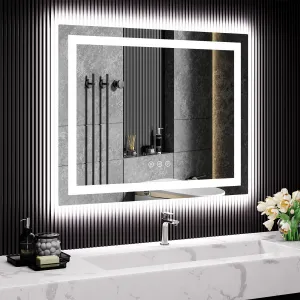 40X32 inch LED Bathroom Mirror, Black Framed, Gradient Front & Backlit, 3 Colors Dimmable, Anti-Fog, Shatter-Proof, Memory Function, Easy Install