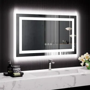 40X24 inch LED Bathroom Mirror + Black Framed Gradient + Front and Backlit + Tempered Glass + Anti-Fog + Shatter-Proof + Memory Function + Bathroom