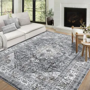 Traditional Vintage Distressed 10x13 Area Rug Machine Washable Non-Slip Stain Resistant Extra Large Accent Rug for Living Room, Bedroom Decor