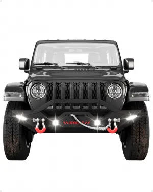 Front Bumper Compatible with 2018-2024 Jeep Wrangler JL & Unlimited, 20-23 Gladiator, Rock Crawler Off-Road Bumper with Winch Plate & 4 LED Lights & D-rings Black