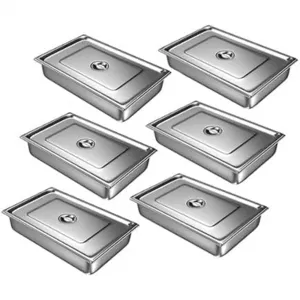 6 Pack Stainless Steel Food Pan 2.5" with Lid Table/Hotel Pan for Food Warmer in Gatherings Camping and Restaurants