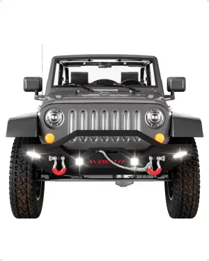 Front Bumper Compatible with 2007-2018 Jeep Wrangler JK & Unlimited, Rock Crawler Off-Road Bumper with Winch Plate & 4 LED Lights & D-rings Black