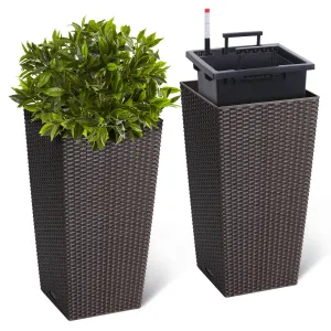 23" Tall Planters Set of 2, Outdoor＆Indoor Planter Pots, High Front Porch Planter Pots with Drainage Holes＆Water Level Monitor＆Inner Bucket, Automatic Watering, Convenience Instill, Brown