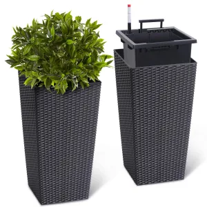 23" Tall Planters Set of 2, Outdoor＆Indoor Planter Pots, High Front Porch Planter Pots with Drainage Holes＆Water Level Monitor＆Inner Bucket, Automatic Watering, Convenience Instill, Black
