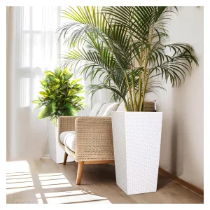 Automatic Watering Tall Planters Set of 2, Weather-Resistant, Water Level Monitor, Built-in Drainage, Ideal for Home Decoration, Rattan Look Design, Convenient Watering, Brown