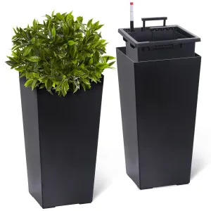 Large Outdoor Tall Planter Black Flower Pots, 23" Tapered Front Porch Decor Plant Pots with Water Level Monitor, Automatic Watering(2 Packs)