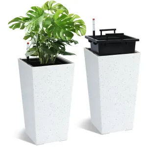 21.6" Tall Rectangular Planters Set of 2 Large Modern Plant Pots with Drainage Holes＆Water Level Monitor＆Wheels Outdoor and Indoor for Patio, Porch, Living Room, or Home Office,White and Black Dots