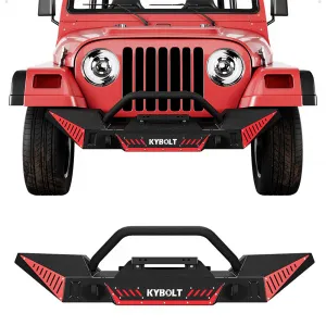 Front Bumper Compatible with 1987-2006 Jeep Wrangler TJ & YJ, Off Road Textured Bumper with Winch Plate, 2 D-Rings, Paintable Armor