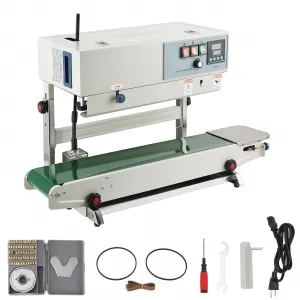 Band Sealer, Vertical Continuous Band Sealer FR-900, Automatic Continuous Sealing Machine with Digital Temperature Control, Commercial PP Aluminum Foil PVC Plastic Bag Band Sealing Machine
