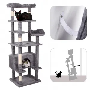 Cat Tree Tower, Multi-Level Indoor Cat Playground, Faux Fur Lounging Spot, Scratching and Exercise Post, with Anti-Tip Kit