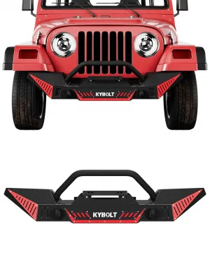 Rear Bumper Compatible for 1987-2006 Jeep Wrangler TJ & LJ & YJ, Rock Crawler with Hitch Receiver & 2 x D-Rings Paintable Armor