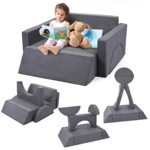 7Pcs Kids Play Couch, Modular Kids Sofa Toddler Couch, Multifunctional Play Couch Convertible Sofa Play Set for Playroom Nursery, Dark Grey