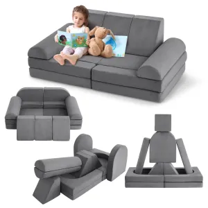 10PCS Modular Kids Play Couch, Kids Couch for Playroom Kids Modular Couch, Convertible Foam Couch Kids Play Set for Creative Play, Modular Couch for Kids, Dark Grey