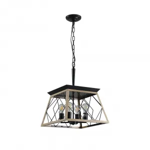 4-Light Kitchen Island Light Adjustable Height Retro Farmhouse Chandelier 15.7'' L X 15.7'' W X 20.3'' H Oak Color