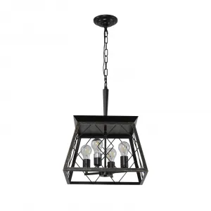 4-Light Kitchen Island Light Adjustable Height Retro Farmhouse Chandelier 15.7''x15.7''x20.3'' Gold Black