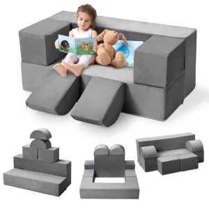 Kids Play Couch, 6Pcs Modular Kids Play Sofa for Playroom Bedroom, Kids Modular Couch Toddler Foam Sofa, Kids Convertible Sofa with Removable Cover, Dark Grey