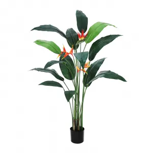 7FT Artificial Bird of Paradise Plant Fake Palm Tree with 17 Trunks and flowers for Indoor Outdoor