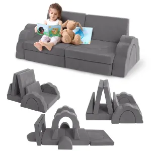11pcs Modular Kids Play Couch, Children Sectional Sofa Floor Toddler Couch for Kids Creative Play, Convertible Foam Floor Sofa for Playroom Bedroom, Dark Grey