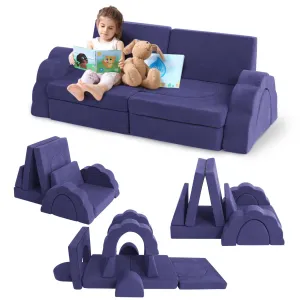 11pcs Modular Kids Play Couch, Children Sectional Sofa Floor Toddler Couch for Kids Creative Play, Convertible Foam Floor Sofa for Playroom Bedroom, Navy Blue