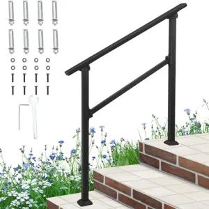 Handrails for Outdoor Steps, 3 Step Handrail Fit 2 or 3 Steps Outdoor Stair Railing, Metal Porch Railing, Deck Handrail, Aluminium Alloy Hand Rails kit for Concrete, Porch Steps -3 Steps