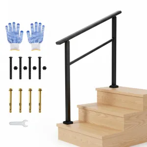 Outdoor Handrail for Steps, 3 Step Stair Handrail & Indoor Stair Railing Kit, Black Aluminum with Iron Poles, Adjustable 0°-45° for Outdoor & Indoor Use